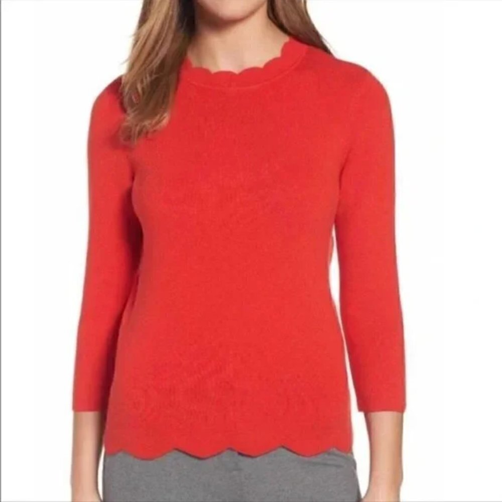 Halogen Size PM Bright Fiery Red Scalloped Sweater - Picture 3 of 8